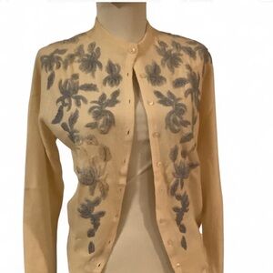 Vintage 1950s Lyle & Scott 100% Cashmere Cardigan Hand Beaded Sweater Scotland